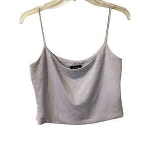David Meister Embellished Spaghetti Strap Tank Top Size 8 Silver Beaded‎ Crop